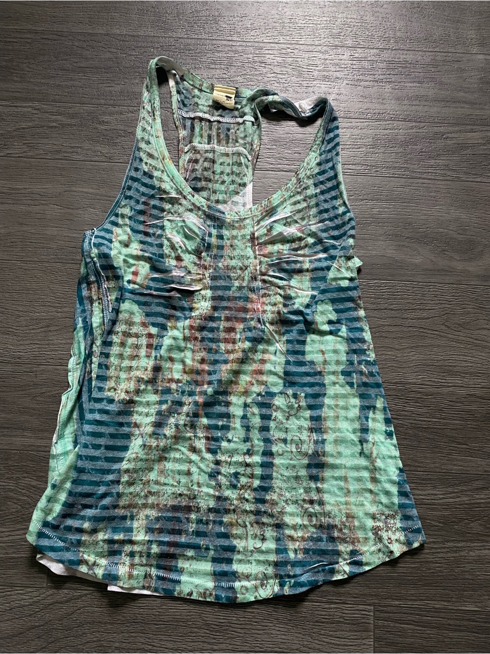 VINTAGE FREE PEOPLE Sleeveless Mixed-Print Racerback Tank Top